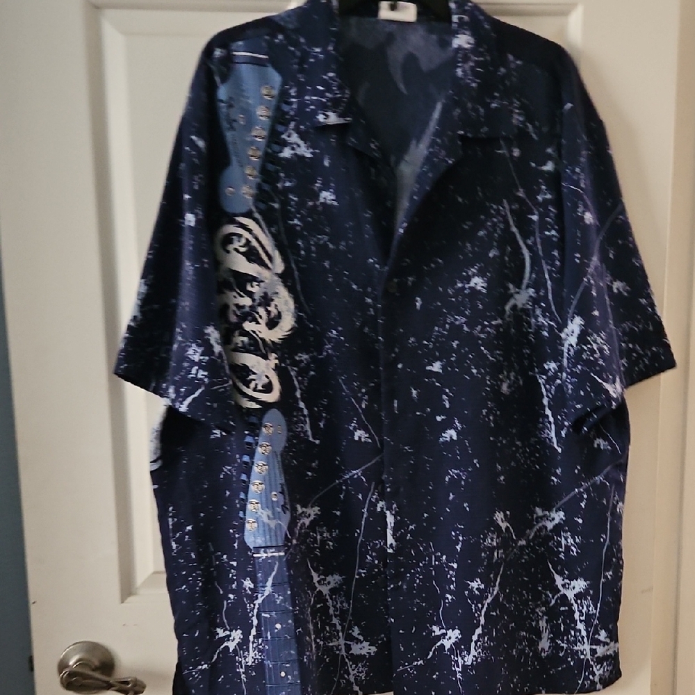 Hard Rock Navy Splatter Print Button-Up Shirt